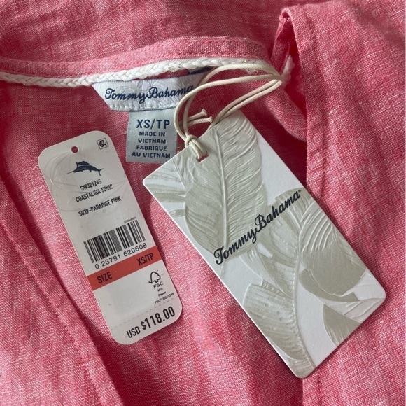 New Tommy Bahama Coastalina 3/4 Sleeve V Neck Tassel Linen Tunic Blouse Pink - Picture 14 of 15